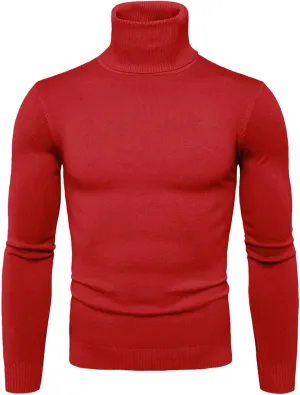 Mens Sweaters Casual Solid Soft Turtleneck Sweater Flexibility Solid Color Close Fitting Top Slim Sweater Black