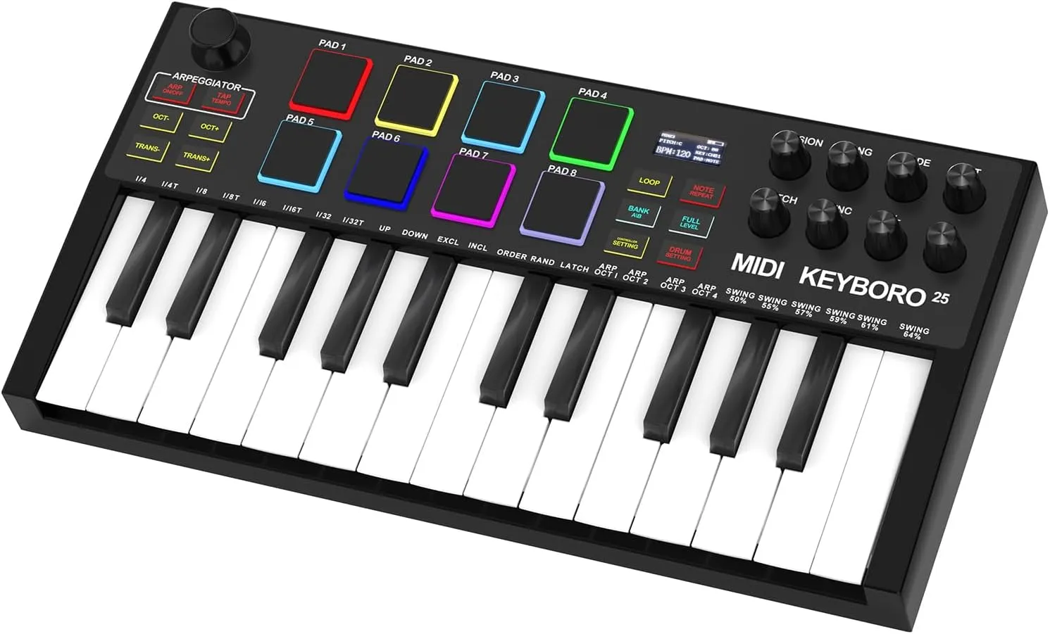 MIDI Keyboard Controllers: 25-Key USB MIDI Keyboard with Backlit Drum Pads, Knobs, Computer Recording MIDI Controllers- Beat Maker Machine, MIDI Keyboard