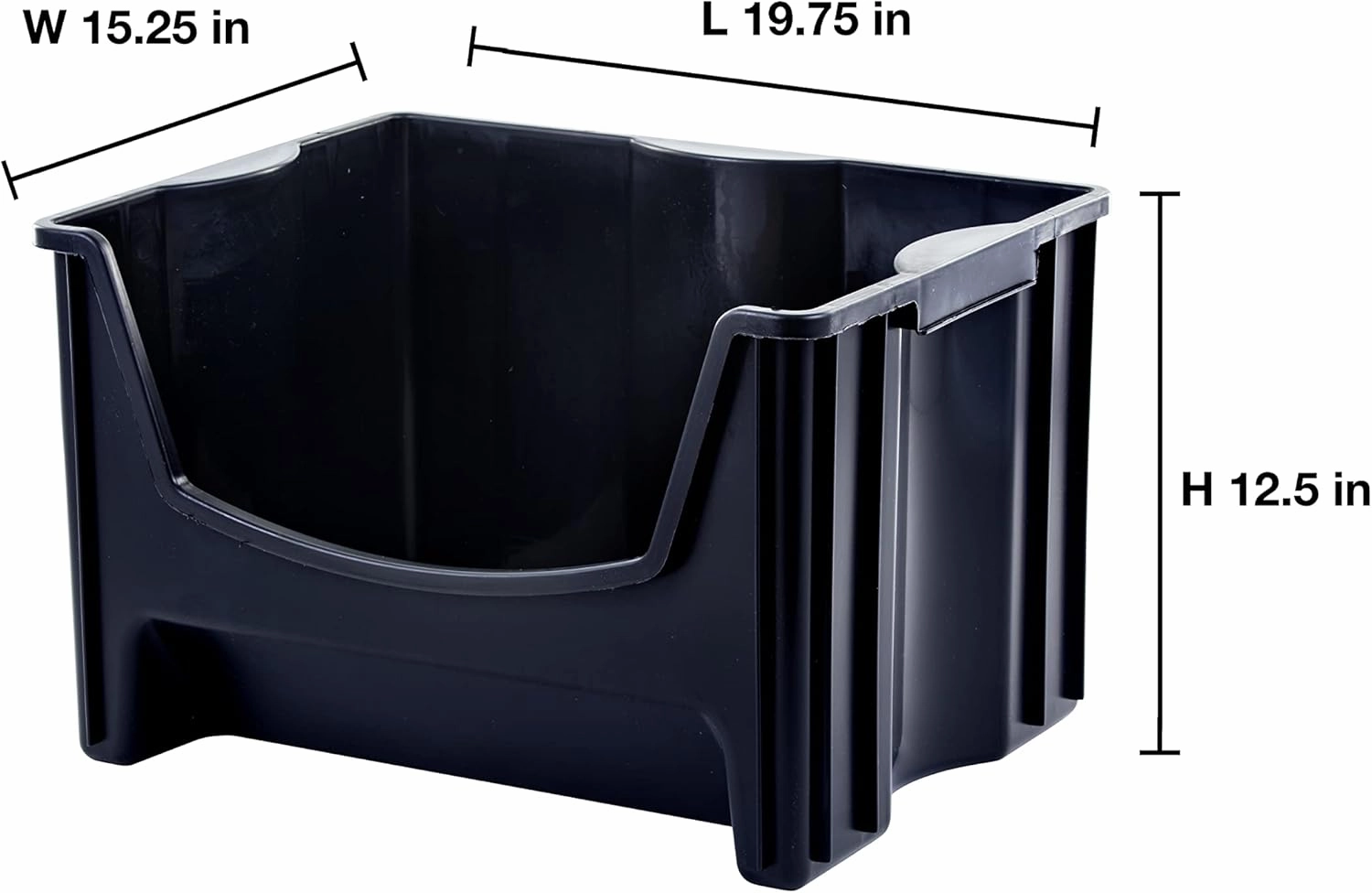 Mighty Tuff Jumbo Stackable Storage Bins, Pack of 3, Easy-Access Storage, Large Easy-To-Grip Handles, Wide Front Opening, Interlocking, Stack Vertically, Black