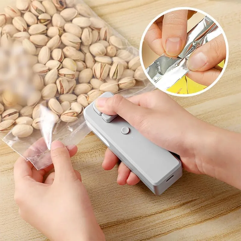 Mini Bag Sealer, 2024 Upgrade Handheld Heat Vacuum Sealer 2 in 1 Bag Sealer and Cutter Magnetic USB Rechargeable Mini Sealing Machine Heat Seal Tool for Plastic Bags Snack Bags