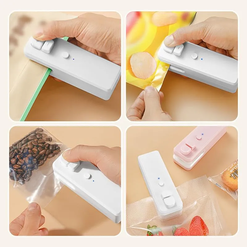 Mini Bag Sealer, 2024 Upgrade Handheld Heat Vacuum Sealer 2 in 1 Bag Sealer and Cutter Magnetic USB Rechargeable Mini Sealing Machine Heat Seal Tool for Plastic Bags Snack Bags