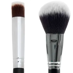 Mini Flat Top Under Eye Concealer Brush   Large Finishing Powder Brush - Beauty Junkees Synthetic Bristles for Blending, Buffing, Liquid, Big Fluffy Powder Brush for Full Face, Body Bronzer Contouring