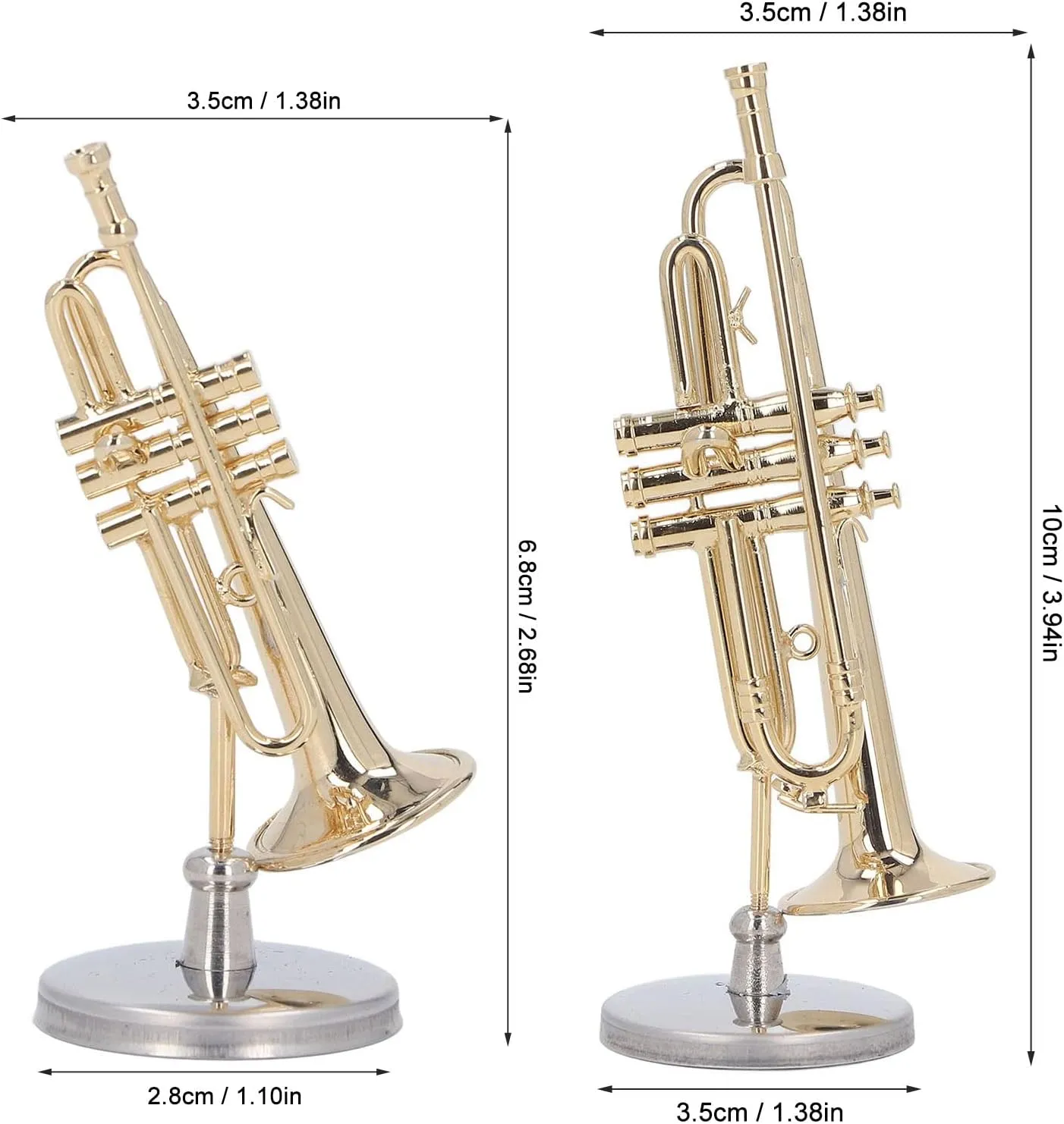 Miniature Trumpet Model Brass Mini Music Instrument Ornament with Stand Box Decorative Dollhouse Ornaments Replica Instrument Decoration for Christmas Birthday Gifts Music Lover(10cm/3.94in)