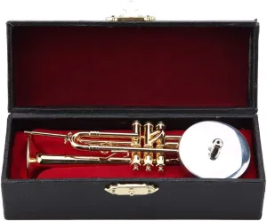 Miniature Trumpet Replica with Stand Case, Mini Musical Instrument Miniature Dollhouse Model Gold Plated Musical Instrument Decor