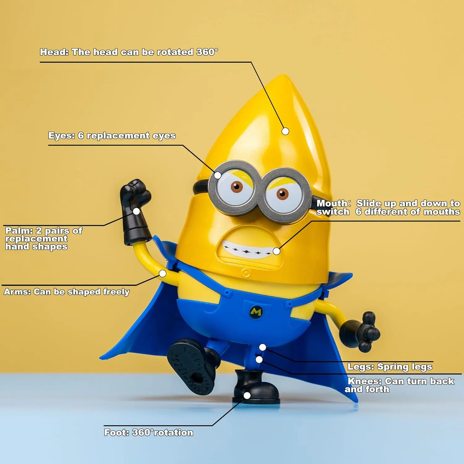 Minions Toy Despicable Me 4 Toys,5.1 Inch Mega Gus Action Figures,6 Interchangeable Expressions and Rotatable Head Minion Model Kits，Gifts for Kids Ages 8 Years & Older