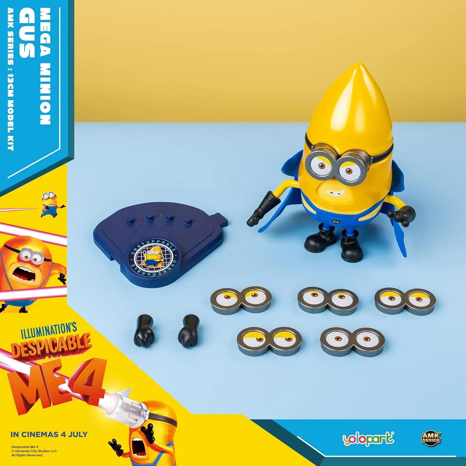 Minions Toy Despicable Me 4 Toys,5.1 Inch Mega Gus Action Figures,6 Interchangeable Expressions and Rotatable Head Minion Model Kits，Gifts for Kids Ages 8 Years & Older