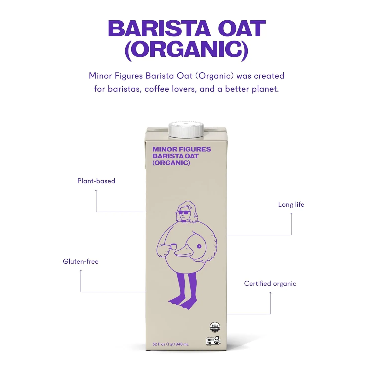 Minor Figures - Oat Milk - Organic - Barista Standard - 32 Oz - 6 Pack - Non Gmo - Plant Based - Vegan - Dairy Free - Shelf Stable - Unsweetened