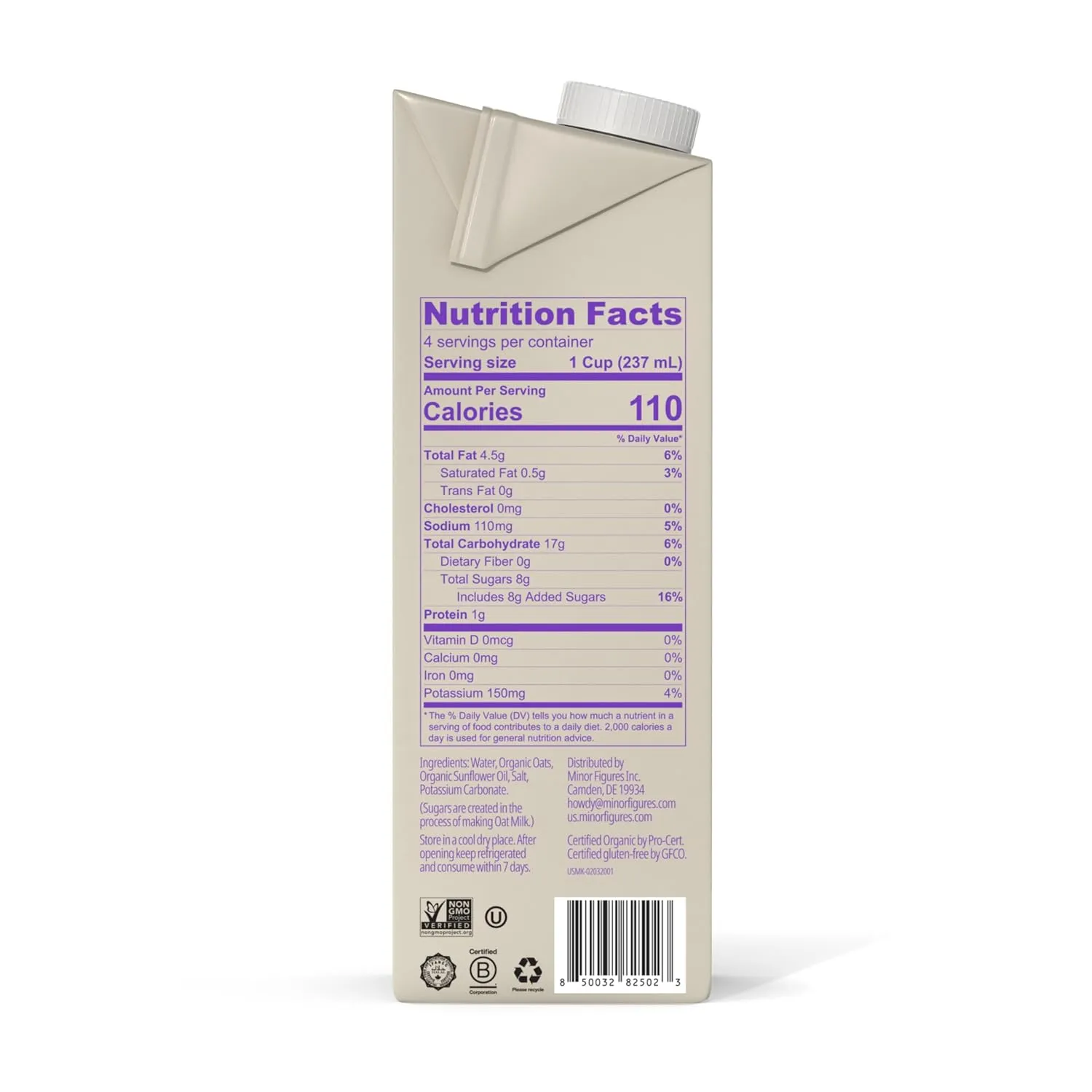 Minor Figures - Oat Milk - Organic - Barista Standard - 32 Oz - 6 Pack - Non Gmo - Plant Based - Vegan - Dairy Free - Shelf Stable - Unsweetened
