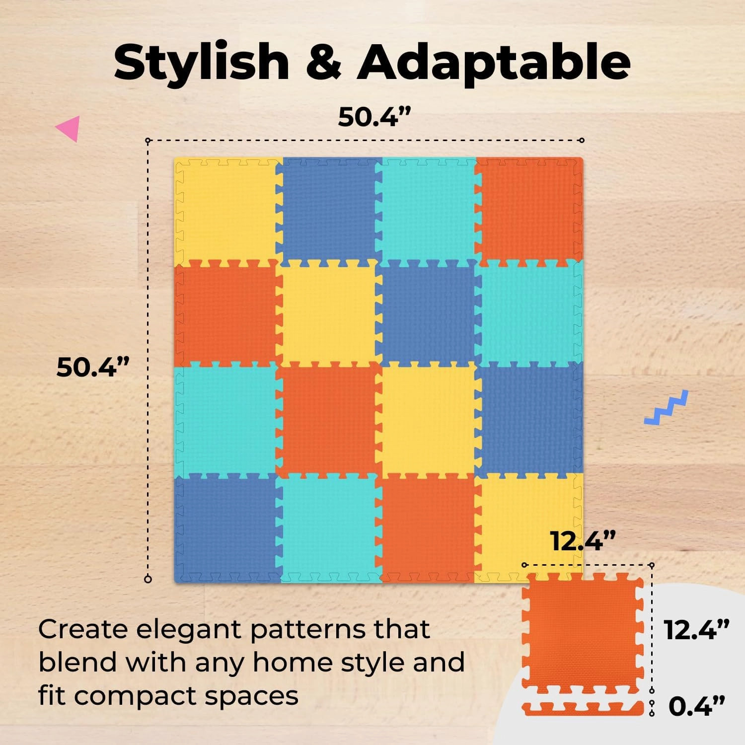 MioTetto Foam Floor Tiles for Kids - Non-Toxic Comfortable Baby Play Mat and Interlocking Foam Tiles, Fits with 50x50 Playpen Mat for Crawling & Development, Soft Play Mat for Babies 6-12 Months