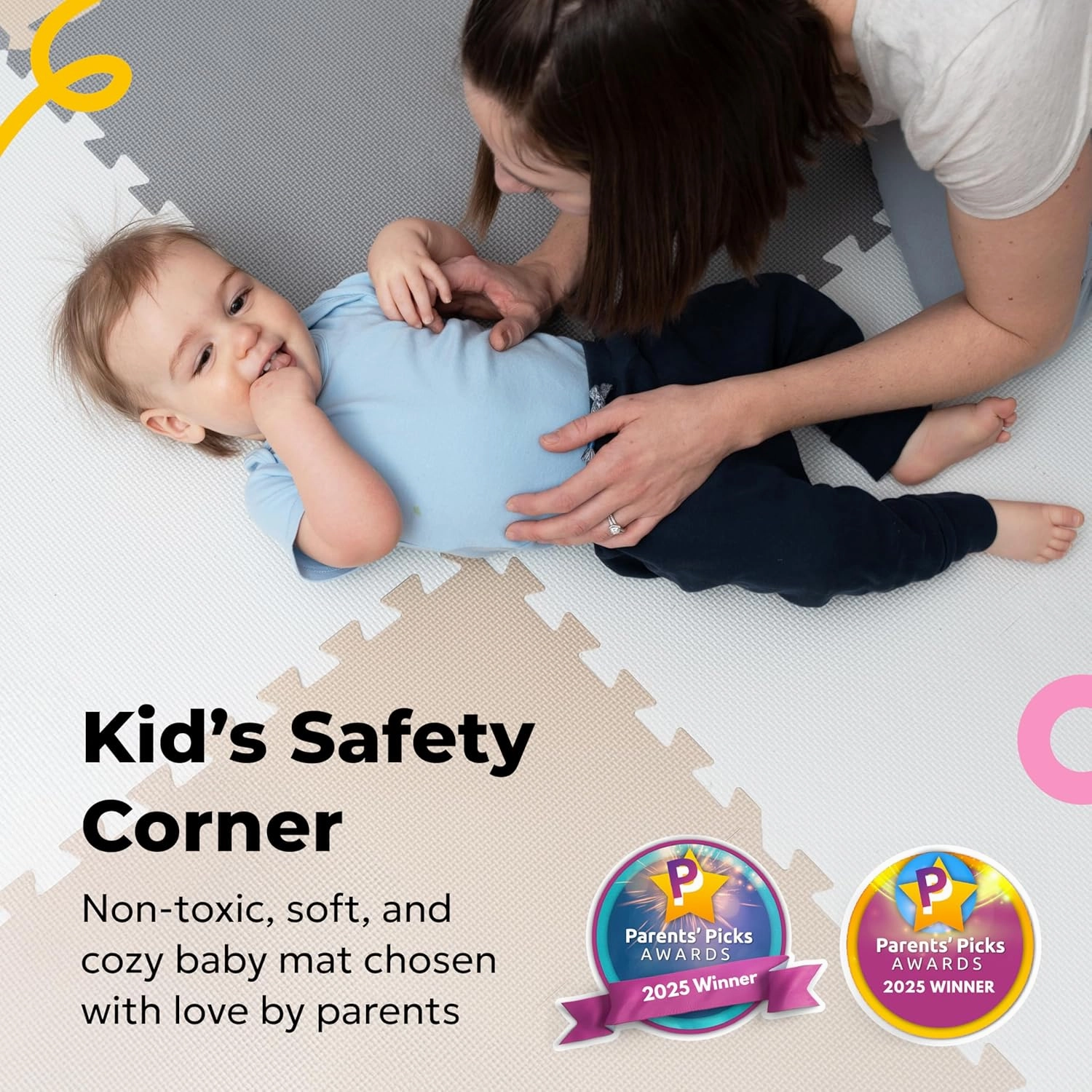 MioTetto Foam Floor Tiles for Kids - Non-Toxic Comfortable Baby Play Mat and Interlocking Foam Tiles, Fits with 74x74 Playpen Mat for Crawling & Development, Soft Play Mat for Babies 6-12 Months