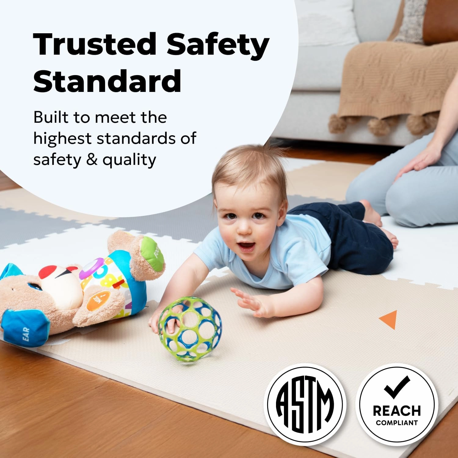 MioTetto Foam Floor Tiles for Kids - Non-Toxic Comfortable Baby Play Mat and Interlocking Foam Tiles, Fits with 74x74 Playpen Mat for Crawling & Development, Soft Play Mat for Babies 6-12 Months