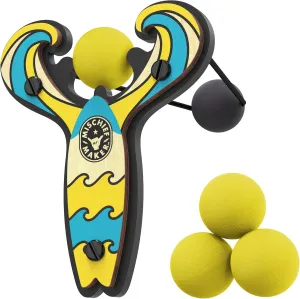 Mischief Maker® Wooden Slingshot - Surf’s Up Series - Real Wood Slingshot for Kids, 4 Soft Foam Balls and Storage Bag - Ages 4 