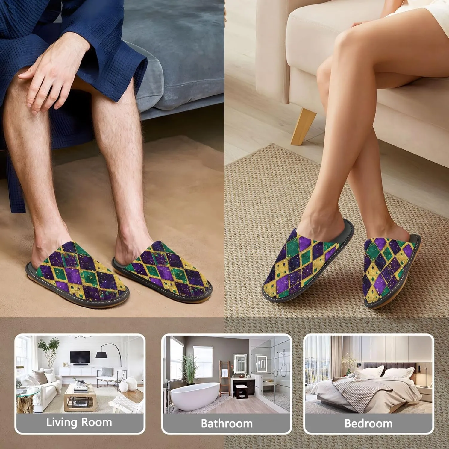 MNSRUU Fuzzy Slippers House Slippers for Women Men Glitter Lattice Plush Warm Slippers Winter Soft Slippers Bedroom Shoes Plush Lining Indoor Non-slip