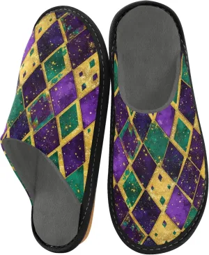 MNSRUU Fuzzy Slippers House Slippers for Women Men Glitter Lattice Plush Warm Slippers Winter Soft Slippers Bedroom Shoes Plush Lining Indoor Non-slip
