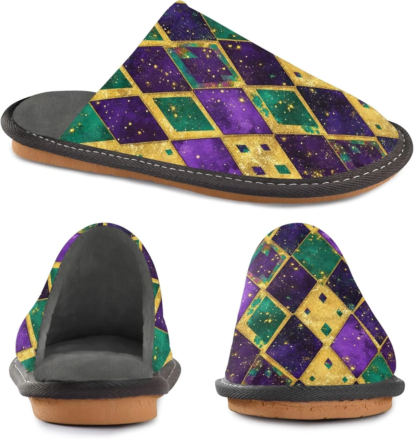 MNSRUU Fuzzy Slippers House Slippers for Women Men Glitter Lattice Plush Warm Slippers Winter Soft Slippers Bedroom Shoes Plush Lining Indoor Non-slip