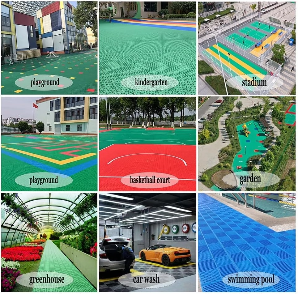 Modular Interlocking Floor Tiles for Kindergarten Basketball Court, Large Sports Ground Public Places Drainage Floor Sports mats, Easy to Clean