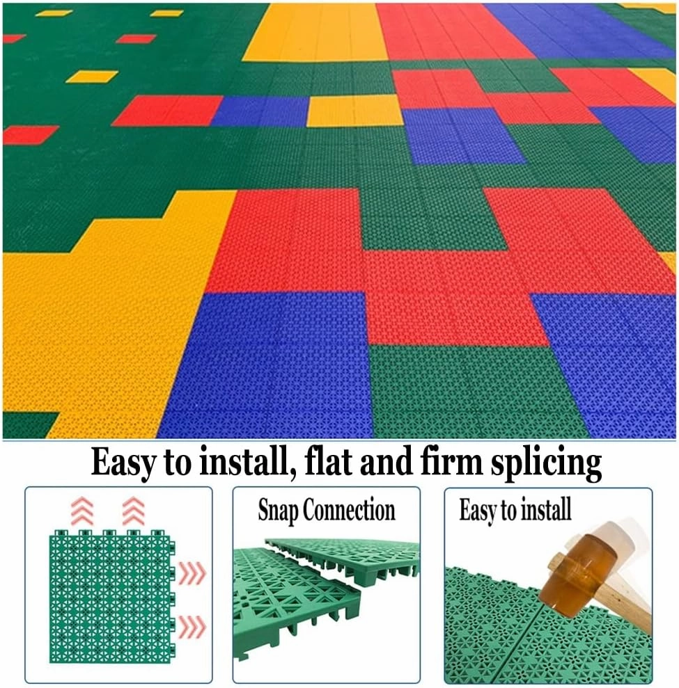 Modular Interlocking Floor Tiles for Kindergarten Basketball Court, Large Sports Ground Public Places Drainage Floor Sports mats, Easy to Clean