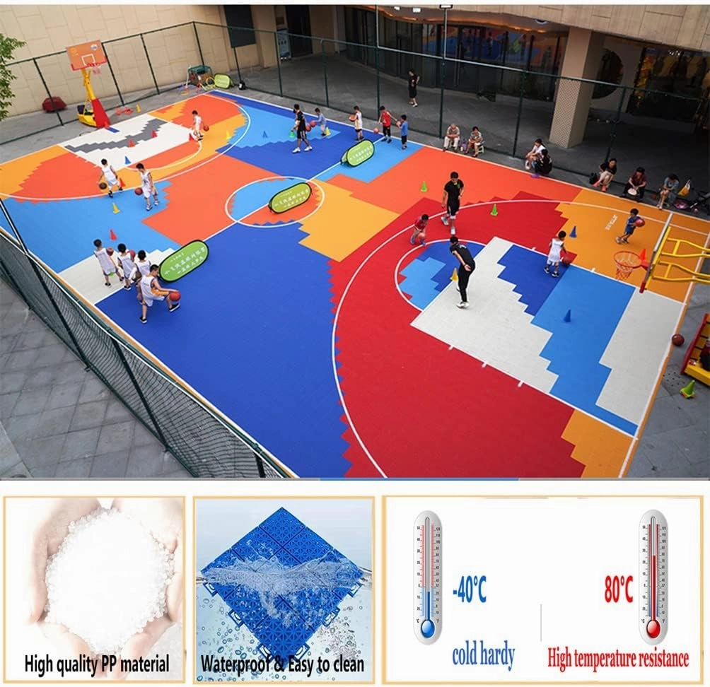 Modular Interlocking Floor Tiles for Kindergarten Basketball Court, Large Sports Ground Public Places Drainage Floor Sports mats, Easy to Clean