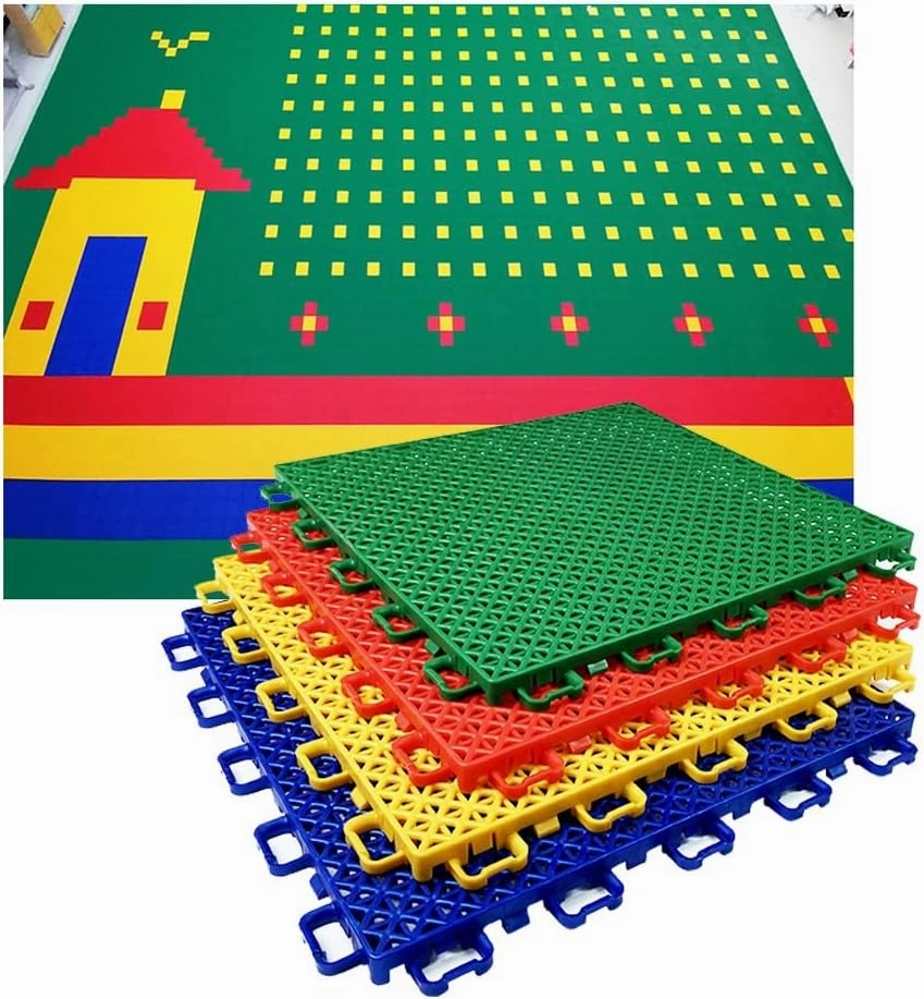Modular Interlocking Floor Tiles for Kindergarten Basketball Court, Large Sports Ground Public Places Drainage Floor Sports mats, Easy to Clean