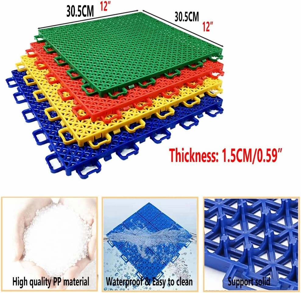 Modular Interlocking Floor Tiles for Kindergarten Basketball Court, Large Sports Ground Public Places Drainage Floor Sports mats, Easy to Clean