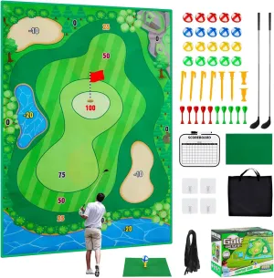 MoKo Golf Chipping Mat Set - 47"x70" Sticky Battle Golf Game Play Set Double Sided Par Pursuit Game for Kids Adults, Indoor & Outdoor, with 2 Sticks 20 Sticky Balls