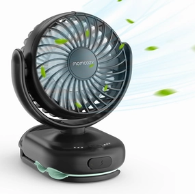 Momcozy Portable Stroller Fan with Clip | 4-Speed Mini-Fan for Carrier | Personal Fans Ultra Light 0.26lb | Gaps ≤4.5mm | Handheld Cooling | Rechargeable Rotate for Diaper Backpack/Table/Chair