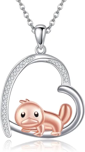 MONGAS Platypus Necklace Sterling Silver Platypus Pendant Heart Jewelry For Women
