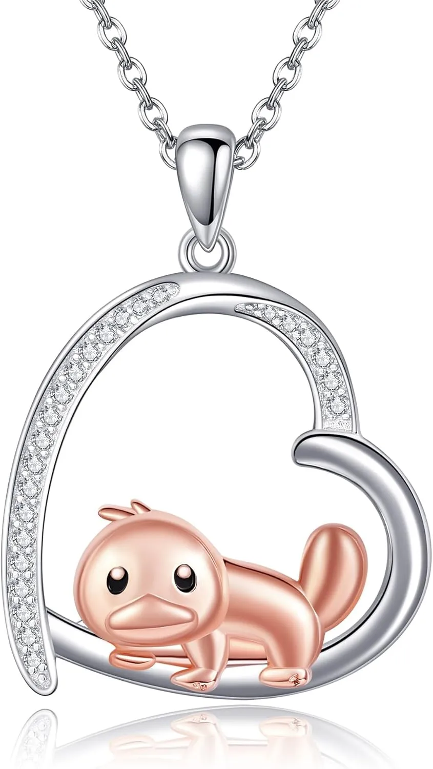 MONGAS Platypus Necklace Sterling Silver Platypus Pendant Heart Jewelry For Women