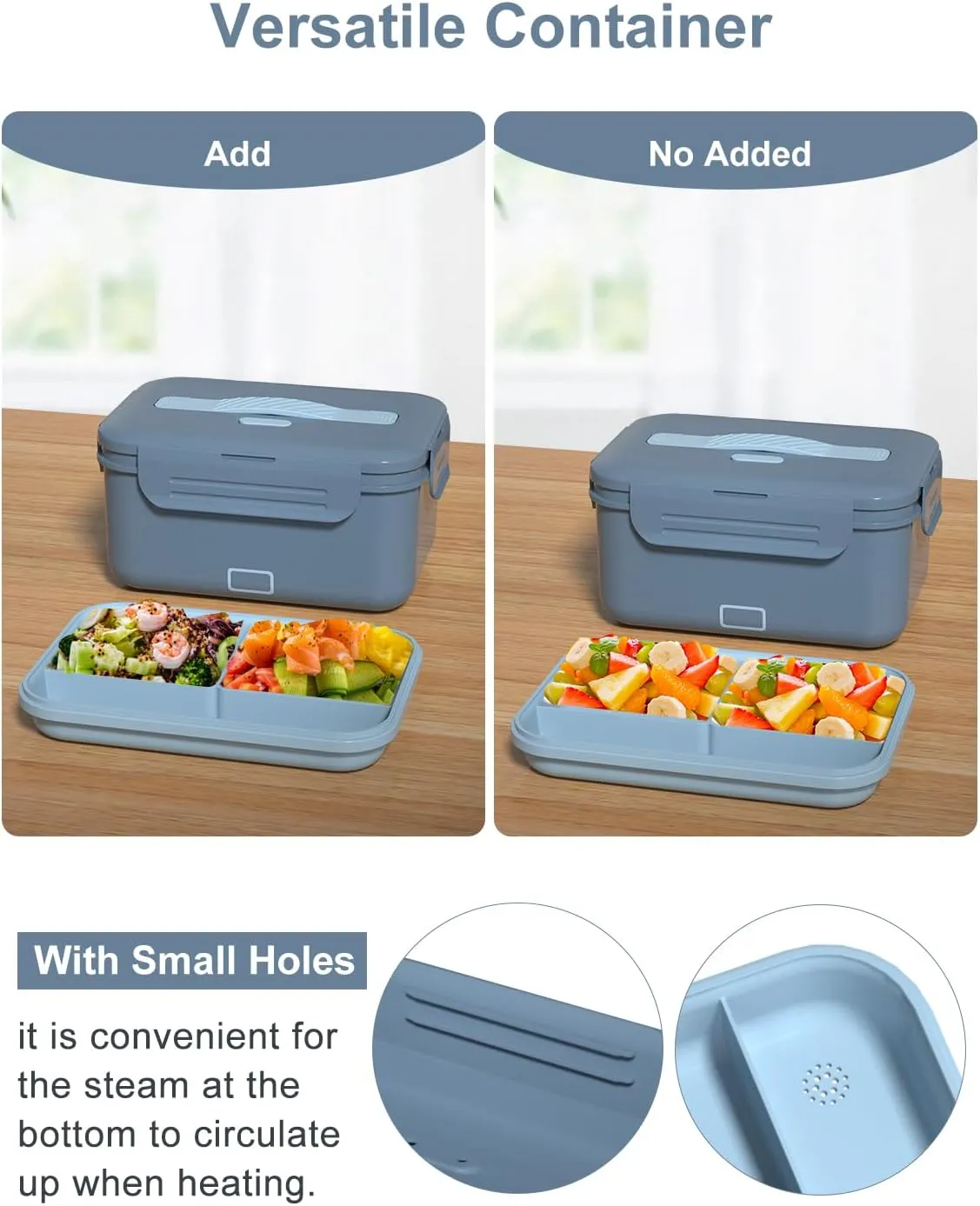 Monteka Electric Lunch Box Food Heater, Upgrade 100W High Power Portable Food Warmer, Heated Lunch Box for Adults Car/Home with 1.8L Removable Stainless Steel Container, 12V/24V/110V/220V, Blue