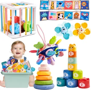 Montessori Baby Toys 6-12 Months, 6 in 1 Toy Set for 1  Year Old,Birthday Gift for One Year Old Baby Boys Girls,Infant Blocks Sensory Learning Development Playpen Toys for Babies 6-9-12 Months