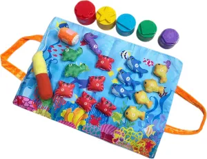 Montessori Fishing Toy Set for Toddlers, with Fishing Rod, Sea Animals,Stackable Buckets Counting,Storage Mat, Educational Fun Baby Birthday Gifts for 1 Year Old Boy Girl
