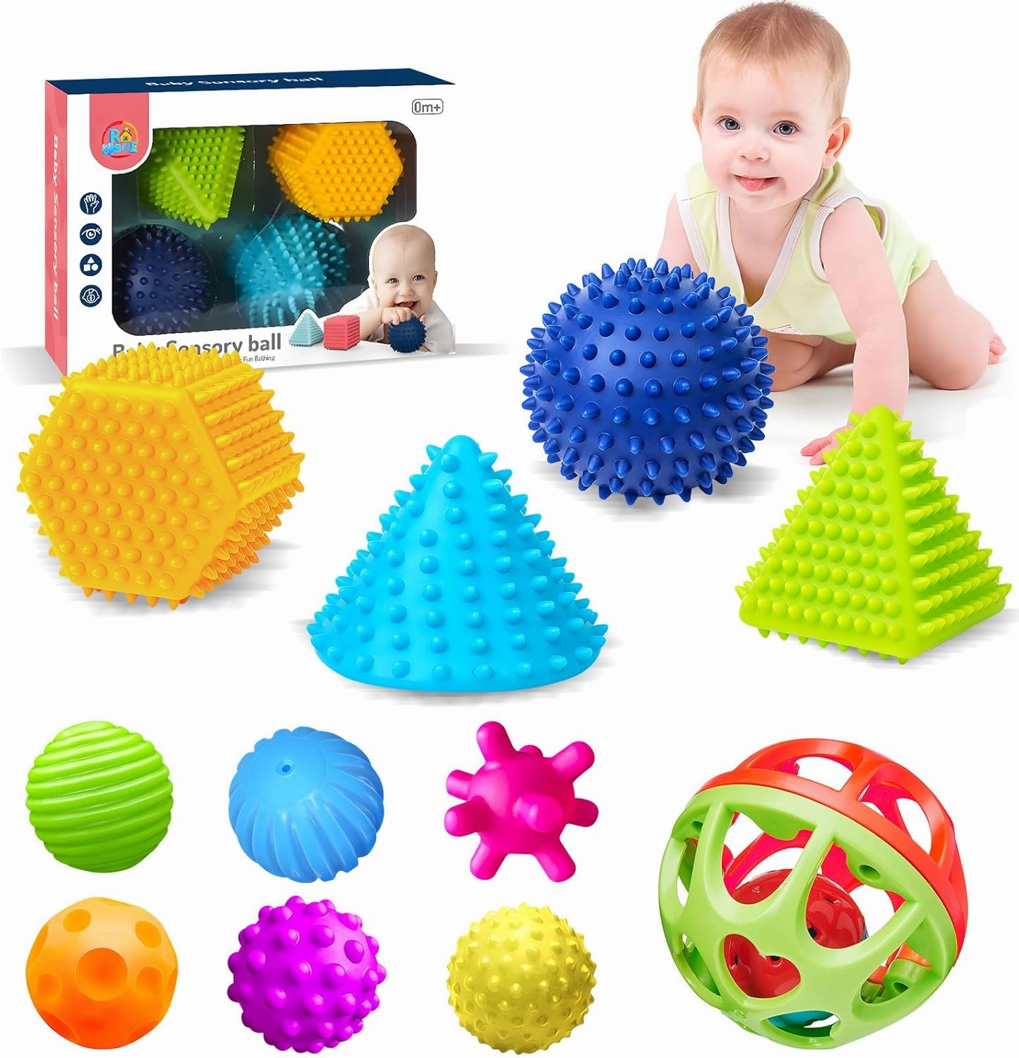 Montessori Sensory Balls Bundle for Babies 6-12 Months – Textured Baby Balls & Soft Spiky Sensory Balls for Toddlers
