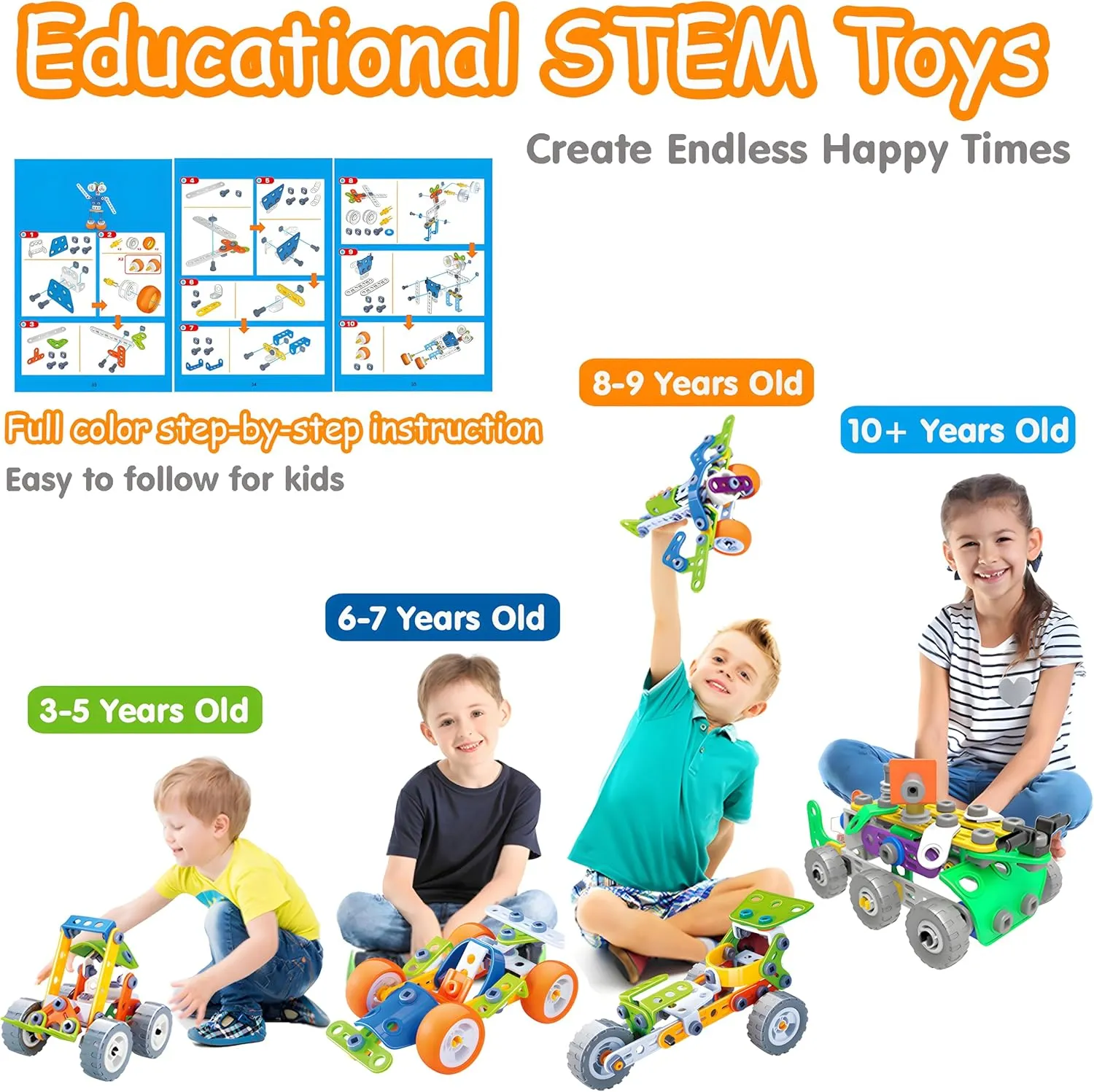 MOONTOY 11 in 1 Stem Building Toys for Kids Ages 4-8 STEM Toys for 4 5 6 7 8  Year Old Boy Birthday Gift Idea, 175 Pcs Educational Construction Toy for Boys 5-7 4-6 6-8 Erector Set Blocks Game
