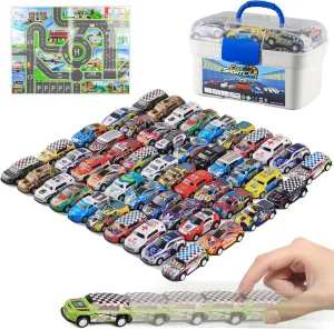Mostop 50PCS Pull Back Cars,Toys for 3 Year Old Boys Girls, Push and Go Toy Race Car Vehicle with Storage Box, Friction Power Diecast Kids Toy Mini Cars for 3  Years Old,Best Gifts for Party Birthday
