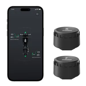 Motorcycles Bluetooth Tire Pressure Monitoring System with 2 External Sensor, BLE TPMS APP Operate, Supports iOS and Android