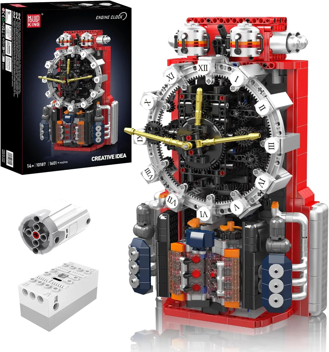 Mould King 10187 Cyberpunk Clock Building Blocks Kit - Engine Clock Model with Battery & Motor, Unique DIY Home Decoration and Collectible for Kids & Adults(1601 Pieces)