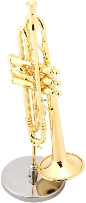 Music Instrument Miniature Replica with Case Stand, Mini Musical Instruments Collection Trumpet Model Decorative Dollhouse Ornaments Gift