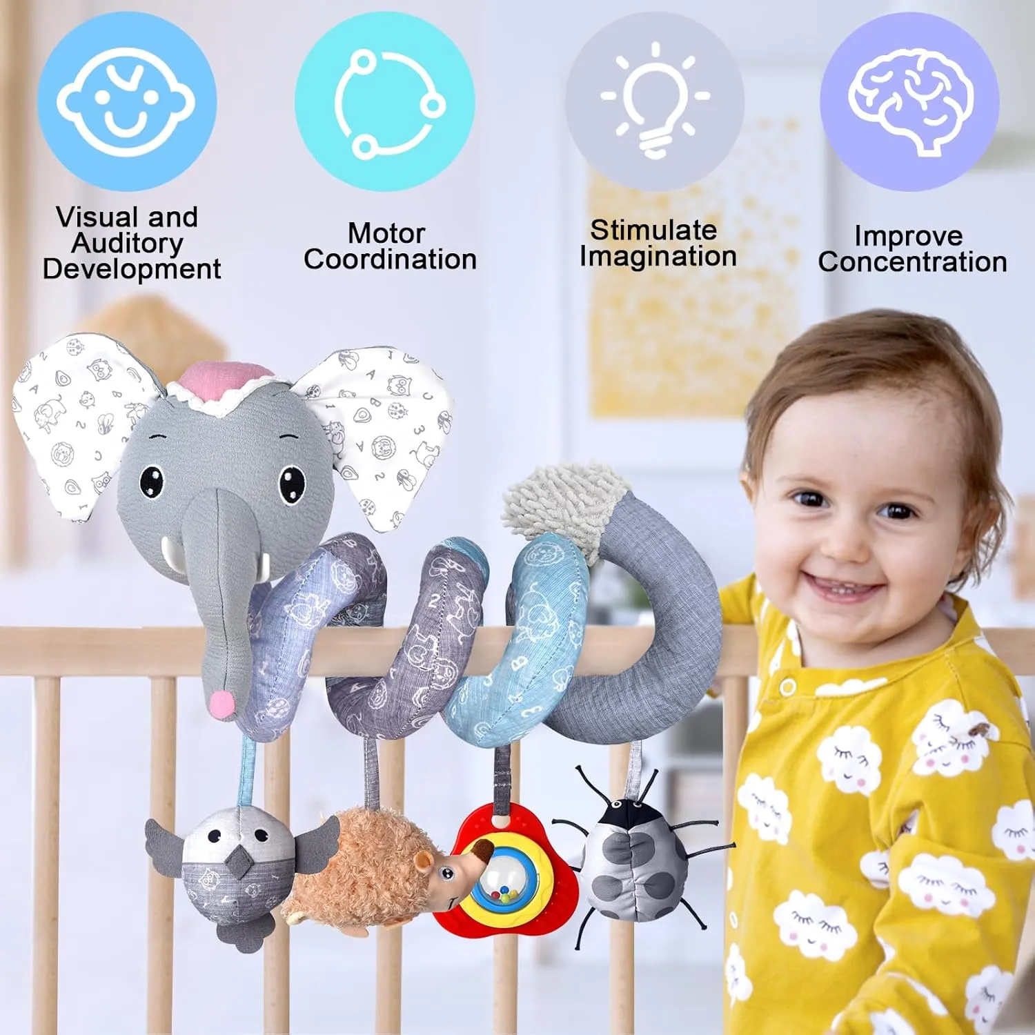 Musical Car Seat Toys Newborn Toys, Stroller Toys Baby Toys 0-6 Months Infant Toys, Baby Toys for Carseat Stroller Crib with Rattles Teether, Baby Toys for 0 3 6 9 12 Boys Girls Enfants