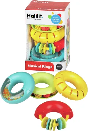 Musical Rings Gift Set. Musical Instruments for Babies Includes 4 Different Colourful Chunky Musical Rings. Safe, Fun and Durable. 3 Months  