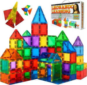 Mystical Fire Magnetic Tiles Set- 100 Pcs Montessori Inspired 3D Sensory Building Blocks for Kids- Leonardo Learning Magnetic Tiles Set STEM Approved Educational Magnet Construction Toys