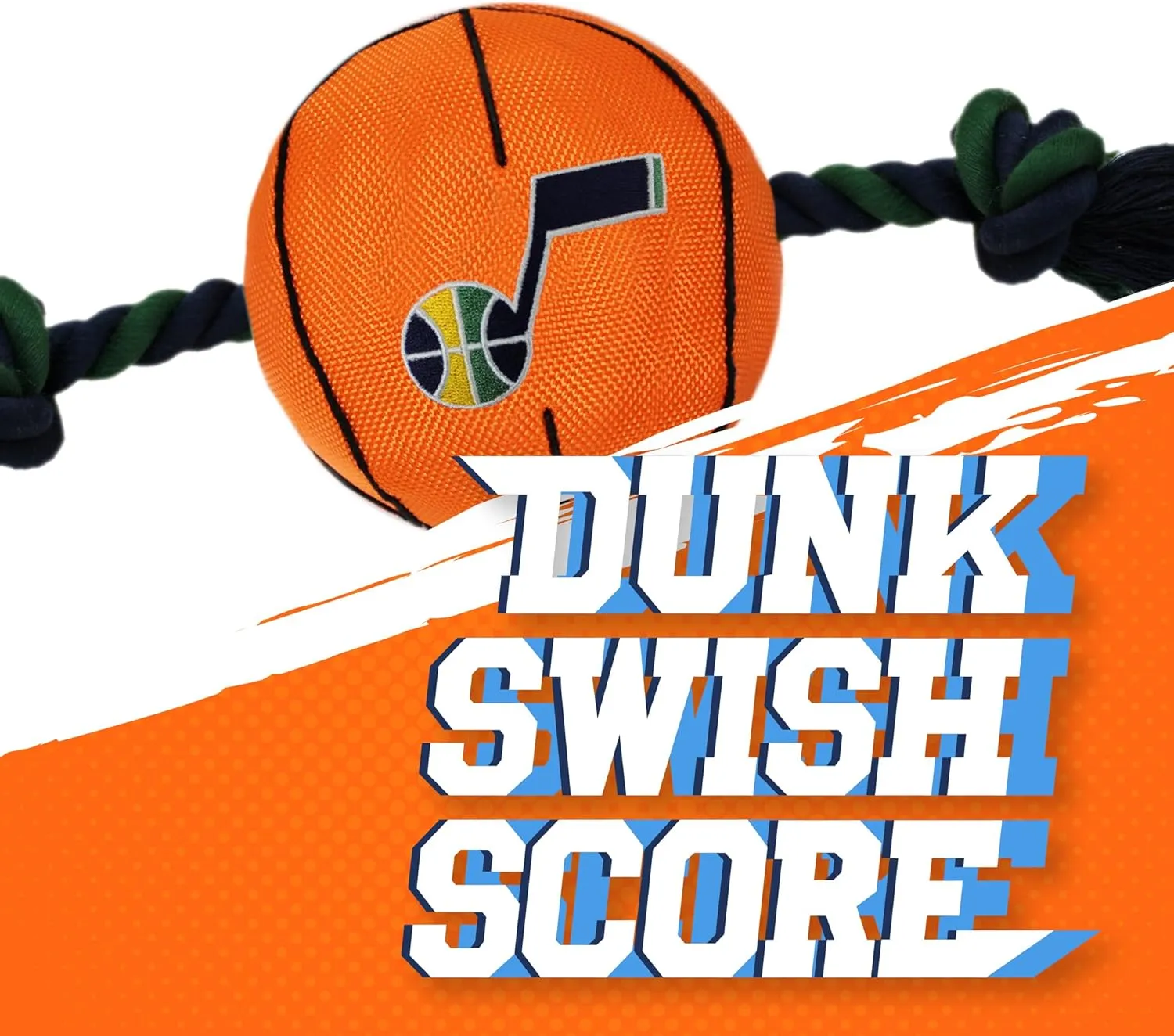NBA UTAH JAZZ Basketball Toy. - Tough Nylon Pet Toy with Tug Ropes & inner Squeaker