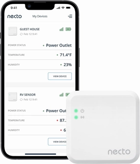 Necto Cellular Temperature & Humidity Monitor - [4G LTE] No Monthly Fees - Power Outage and Temp Sensor with App Alerts, Remote Monitoring for RV, Pet, Home, Greenhouse & Server Room