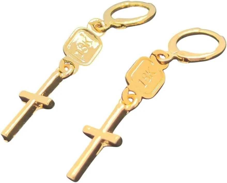 New 2025 Unisex 18 K Yellow Gold Earring Cross Solid Drop Dangle Hoop Stamp Connect Earrings Decoration Jewelry Luxury With For You Accessories Trendy Creative For Women And Men