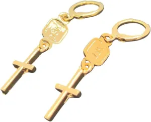 New 2025 Unisex 18 K Yellow Gold Earring Cross Solid Drop Dangle Hoop Stamp Connect Earrings Decoration Jewelry Luxury With For You Accessories Trendy Creative For Women And Men