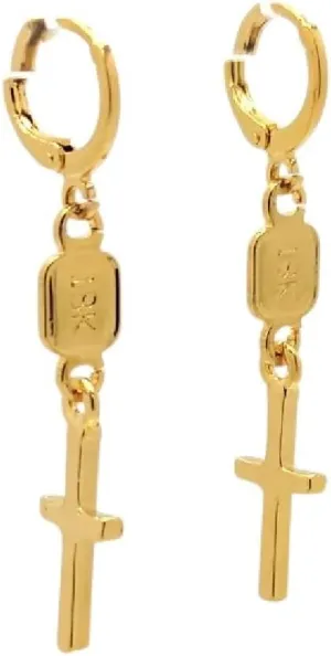 New 2026 Unisex 18 K Yellow Gold Earring Cross Solid Drop Dangle Hoop Stamp Connect Earrings Decoration Jewelry Luxury With For You Accessories Trendy Creative For Women And Men