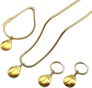 New For 2025 Coccinella Septempunctata Necklace Bracelet Hoop Earring Set For Women Stainless Steel Gold Color Insect Party Gift Fashion Accessories Creative Gift