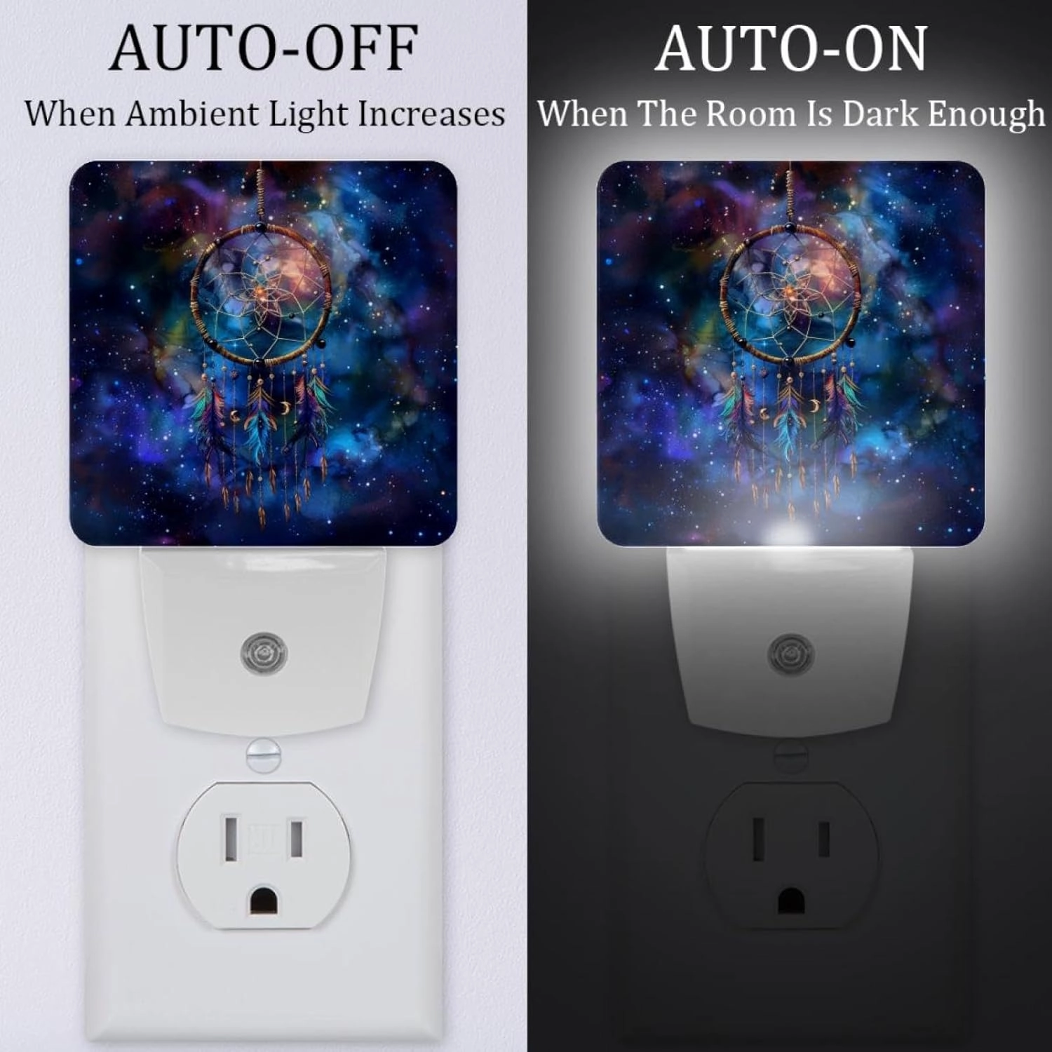 NEWzone Galaxy Dream Catcher Night Light Plug into Wall for Girls Boys Room, Decorative Nightlights Auto Sensor Led Lights Wall Decor Gifts for Women Nightlight, 2 Pack