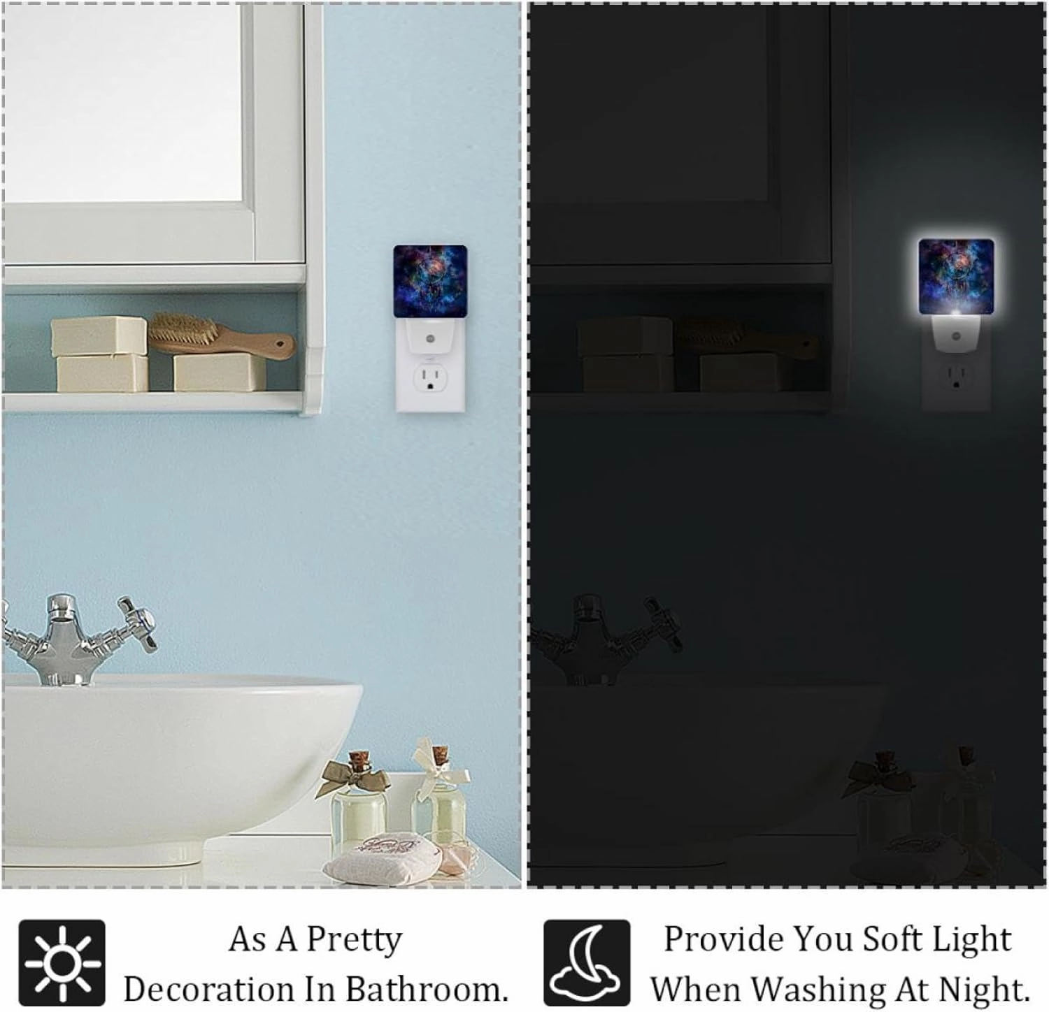 NEWzone Galaxy Dream Catcher Night Light Plug into Wall for Girls Boys Room, Decorative Nightlights Auto Sensor Led Lights Wall Decor Gifts for Women Nightlight, 2 Pack