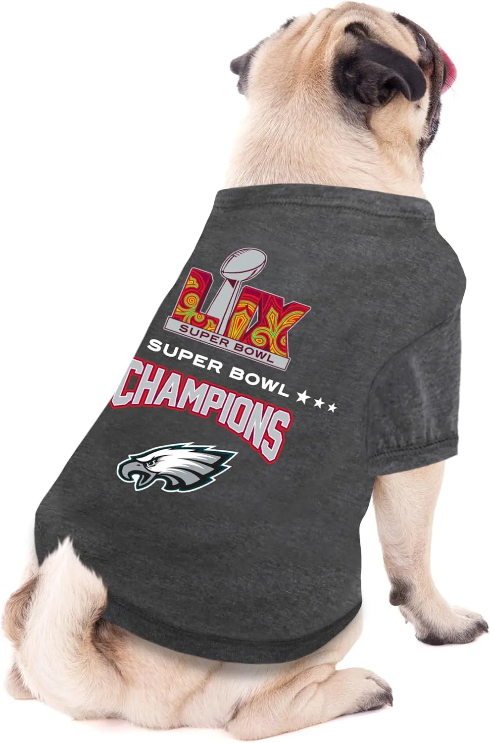 NFL 2025 Super Bowl LIX Championship Pet Tee Shirt, Durable Sporty Pet Tee, Size Small. Kansas City Chiefs VS Philadelphia Eagles NFL Champ Dog T-Shirt. Licensed NFL Winning Shirt for Dogs & Cats