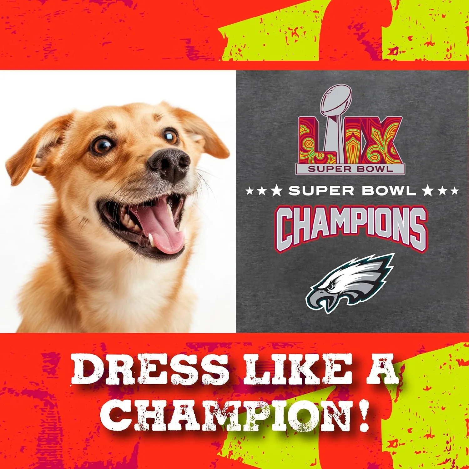 NFL 2025 Super Bowl LIX Championship Pet Tee Shirt, Durable Sporty Pet Tee, Size Small. Kansas City Chiefs VS Philadelphia Eagles NFL Champ Dog T-Shirt. Licensed NFL Winning Shirt for Dogs & Cats